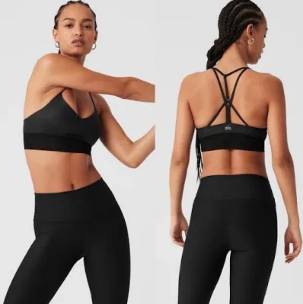 Alo Yoga Black Lavish Gloss Black Strappy Sports Bra size M